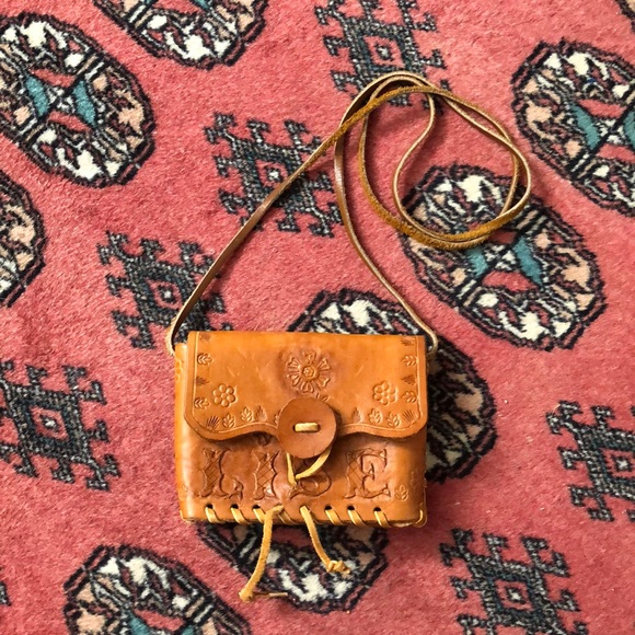Handbags - Genuine Leather Hand Tooled Mini Purse